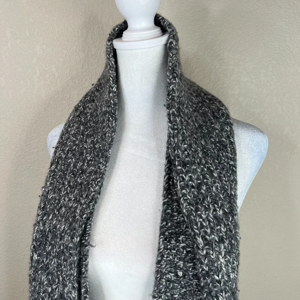 Women's Wool Rectangle Long Scarf Black White‎ One Size